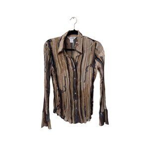 NWT Allison Taylor Y2K Stripped 90s Button Down Polyester Top Bell Sleeve *Flaw*